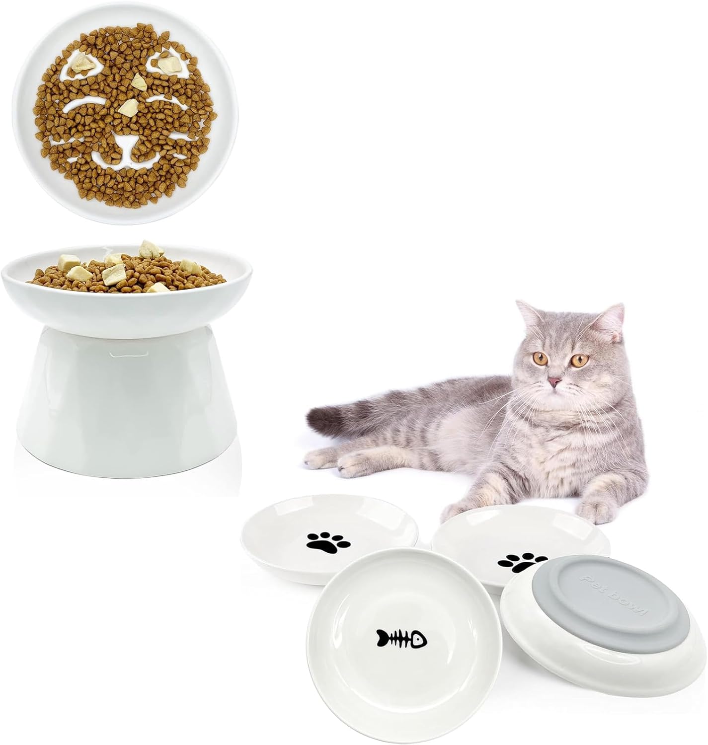 BNOSDM Raised Cat Slow Feeder Bowl and Non Skid Cat Food Bowls for Cats and Dogs