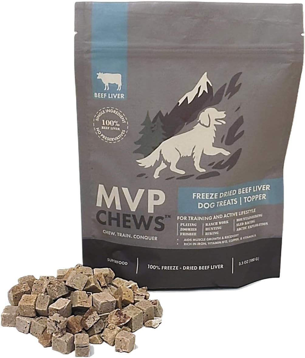MVPChews | Single Ingredient Beef Liver Dog Treats 3.5oz | Freeze Dried Raw | Premium Quality High Protein Training Treats | No Additives | No Fillers | No Grain | Gluten Free