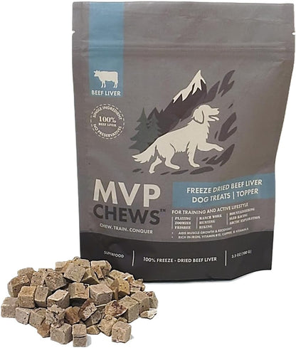 MVPChews | Single Ingredient Beef Liver Dog Treats 3.5oz | Freeze Dried Raw | Premium Quality High Protein Training Treats | No Additives | No Fillers | No Grain | Gluten Free
