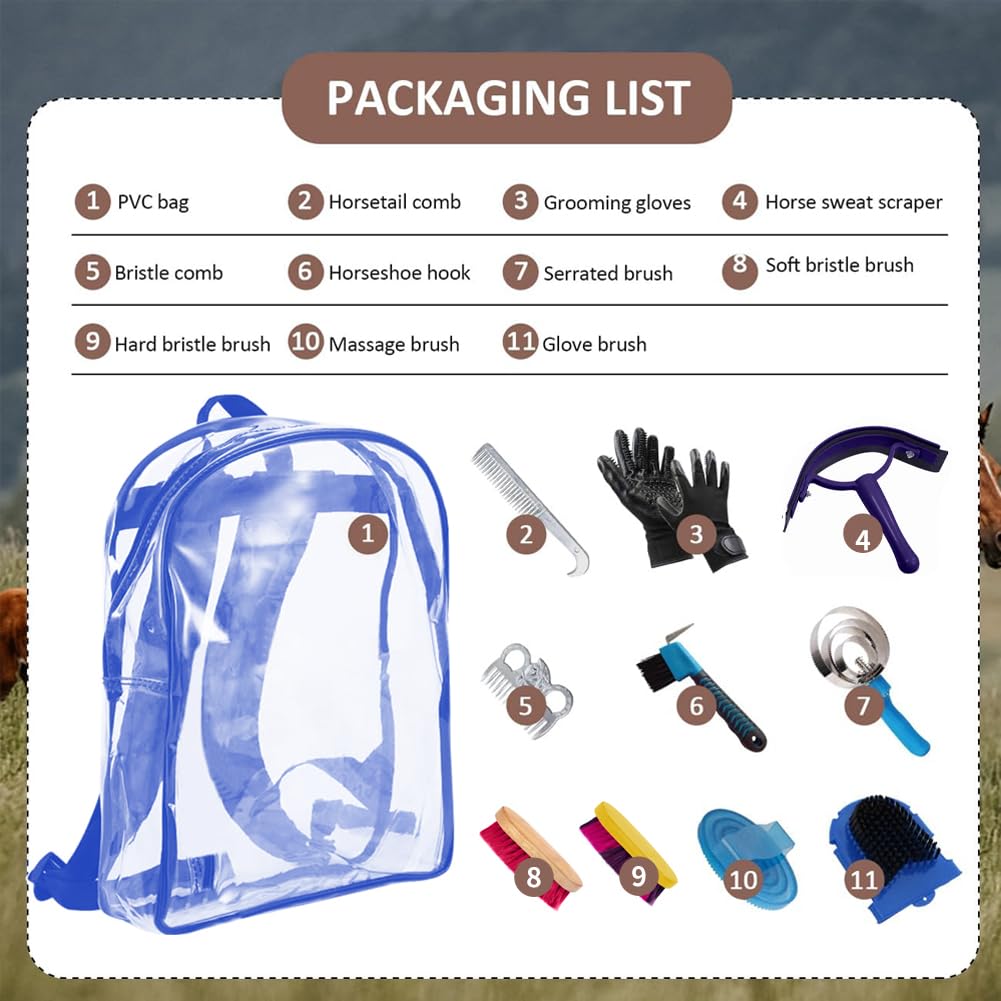 La La Pet® Grooming Kit with Bag - 11Pcs Brush Set for Horse Cleaning, Care and Tack Room Supplies