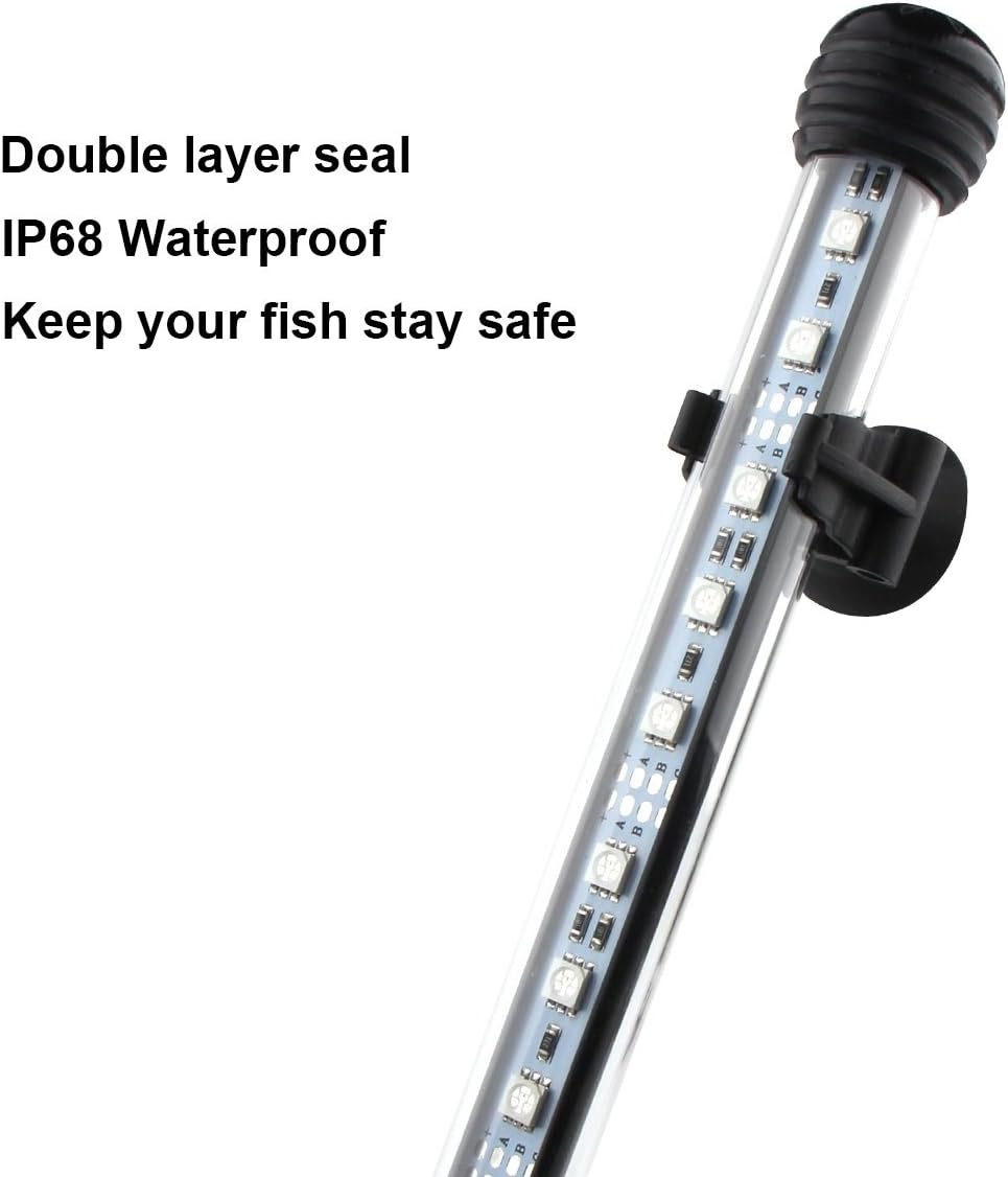 15 inches LED Aquarium Light, 2.5W Fish Tank Light Underwater Light Submersible Crystal Glass Lights, 21 LED Beads 12 Colors 19 Modes Brightness Adjustable Memory Function IP68 Waterproof