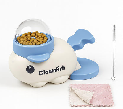 Interactive Clownfish Dog Treat Dispenser Toy with Spinning Tail, Puzzle Slow Feeder for Dogs & Cats, Treat Dispensing Food Puzzle Feeder, Includes Cleaning Cloth & Brush (Blue)