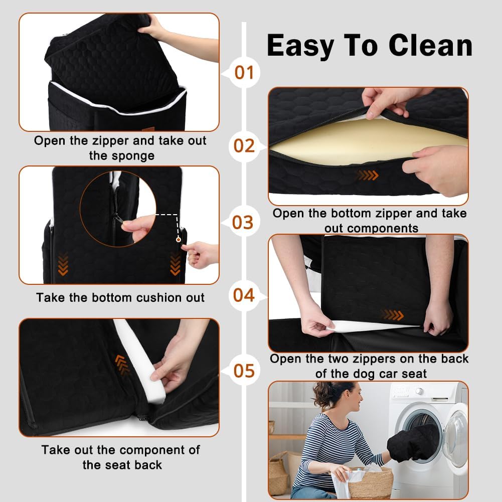 SZEE Dog Car Seat for Medium Sized Dogs up to 30 lbs, Dog Booster Car Seat with Protective Leather Cover, Save Cleaning Effort, Reclinable Backrest (Black)