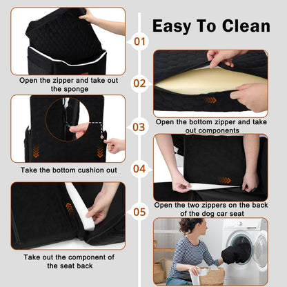 SZEE Dog Car Seat for Medium Sized Dogs up to 30 lbs, Dog Booster Car Seat with Protective Leather Cover, Save Cleaning Effort, Reclinable Backrest (Black)