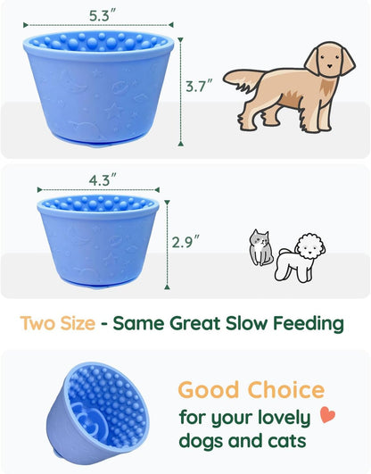 Slow Feeder Bowl Bundle: Green Frozen Lick Mat (8.0" x 1.4") + Light Blue Starry Sky Feeder (4.3" x 2.9"), Freeze-Friendly Lick Bowl with Suction Cups for Enrichment and Anxiety Relief