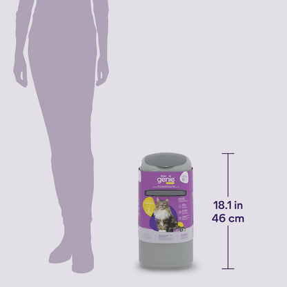 Litter Genie Design Pail Includes a Refill That can Last up to 2 Months, a Scoop, and a Scoop Holder.