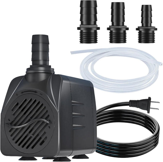 400GPH 10ft Power Cord Submersible Pump,Over Heating Protection Water Feature Pump with 6.5ft Lift for Fountains, Ponds, Aquariums & Hydroponics.