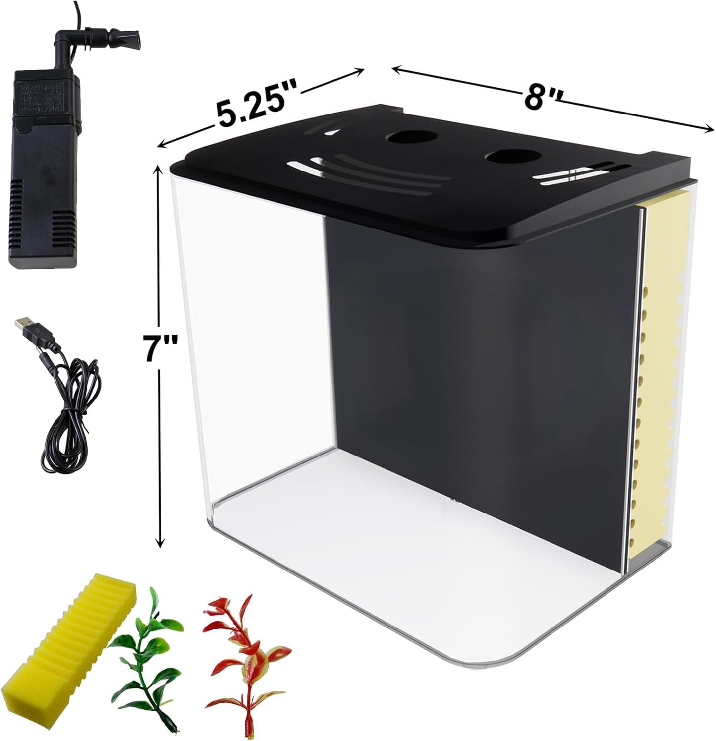 AQUANEAT Fish Tank, 1.2 Gallon Aquarium, Small Betta Fish Tank Starter Kit with LED Light and Water Filter Pump, Rectangular