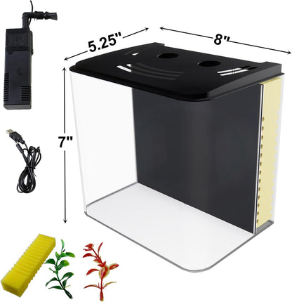 AQUANEAT Fish Tank, 1.2 Gallon Aquarium, Small Betta Fish Tank Starter Kit with LED Light and Water Filter Pump, Rectangular