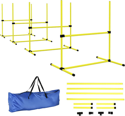 PawHut 4 Piece Dog Agility Training Equipment for Dog Agility Course with Adjustable Height Jump Bars, Included Carry Bag, & Displacing Top Bar, Yellow