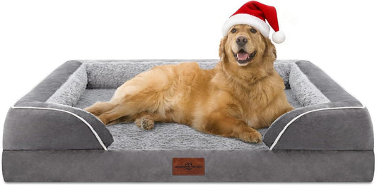 Comfort Expression Orthopedic Dog Bed for Extra Large Dogs 42x30 Inch, Waterproof Egg Crate Foam XL Pet Bed with Removable Bolsters, Dog Couch with Washable Cover & Non-Slip Bottom, Grey