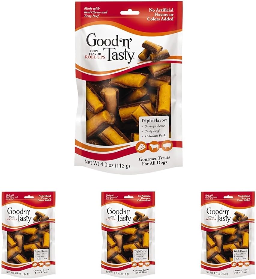 Good'n'Fun Good 'n' Tasty Triple Flavor Roll Ups 4 Oz Cheese, Beef, Pork (Pack of 4)