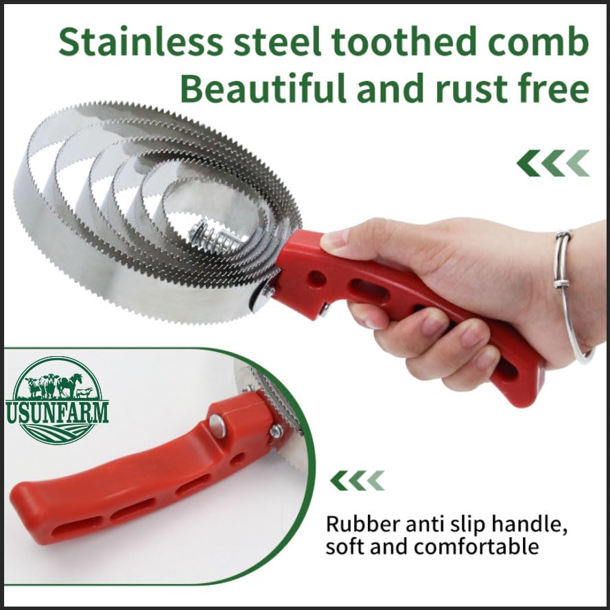 6 Rings Reversible Stainless Steel Curry Comb Horse Brush, Currycombs Steel Comb With Red Soft Touch Grip For Tool Pet Cattle Sheep Dogs Cats Goats Horse Beauty Products