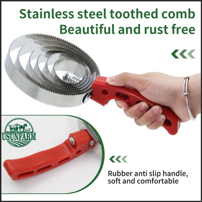 6 Rings Reversible Stainless Steel Curry Comb Horse Brush, Currycombs Steel Comb With Red Soft Touch Grip For Tool Pet Cattle Sheep Dogs Cats Goats Horse Beauty Products