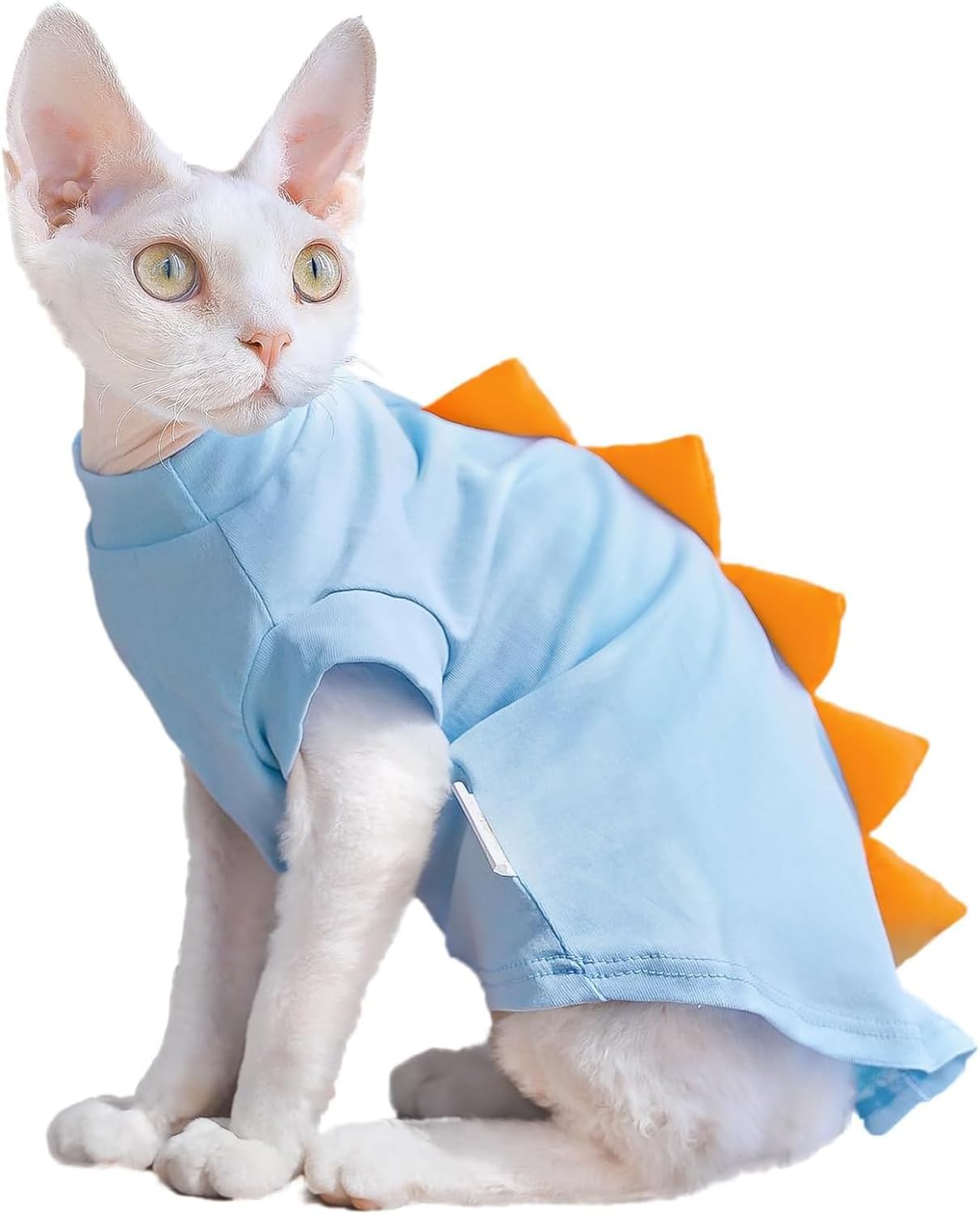 QBLEEV Sphynx Cat Clothes – Soft Cotton Dinosaur Shirt for Hairless Cats Only, Breathable Pet Daily Wear Apparel for Summer, Kitten Costume Pajamas for Indoor/Outdoor Use, XS-2XL