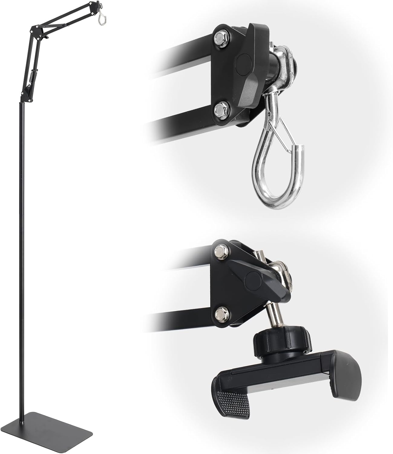 Reptile Lamp Stand, Adjustable 15-46 in Heat Lamp Stand, Metal Floor Light Holder with 180° Adjustable Swing Arm for Reptile Glass Terrarium Heating Light