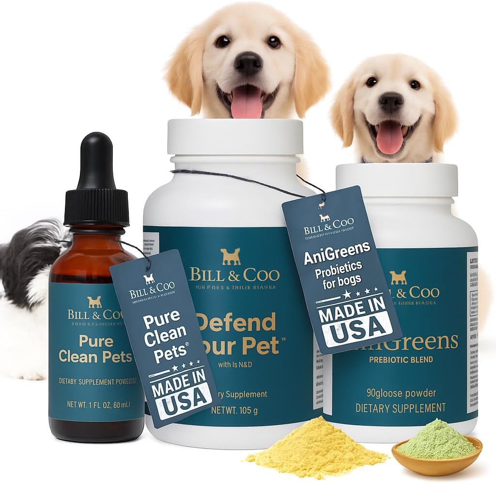 BILL & COO Complete Pet Wellness Bundle – Probiotic & Prebiotic Gut Support + NAD Immune Booster – Daily Digestive & Cellular Health Supplements for Dogs & Cats – Natural Powder Formula, 3-Pack
