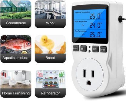 Diymore Digital Thermostat Temperature Controller Electric Digital RV Thermostats Heating Cooling Control Mode Timer 1800W 120V 15A Incubator Thermometer Reptile Thermostat Greenhouse Pool Thermometer