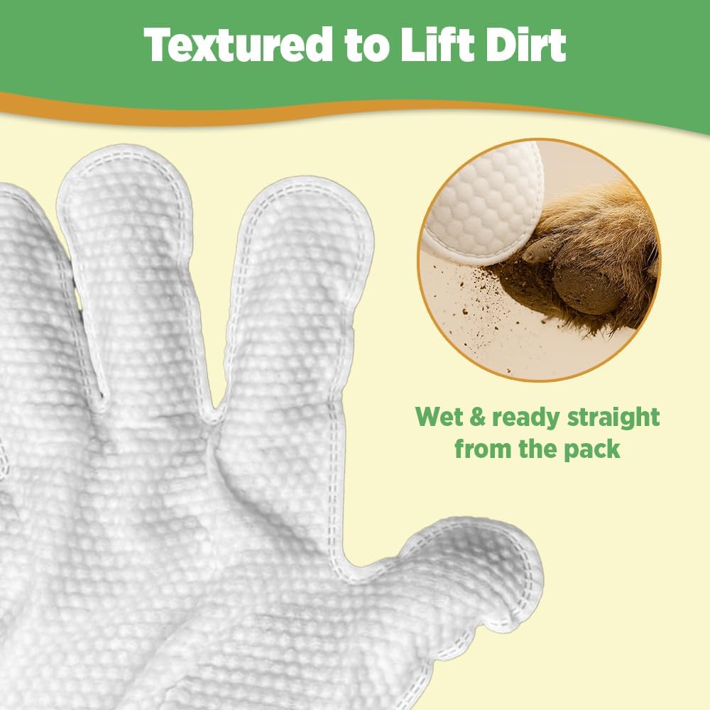 6pc. Premium Pet Glove Cleaning Wipes for Dogs & Cats | Textured, Deodorizing & Hypoallergenic Gloves with Aloe Vera & Shea Butter – Gentle, Skin-Safe Wipes for Fur, Face & Body, Odor Control