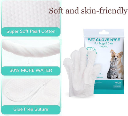 Pet Glove Wipes,Dog and Cat Cleaning Gloves, Cleaning Glove for Dog and Cat, Fur Face, Ears, Eyes, Pet Grooming Wipes, Nourishing Fur, for Daily Care and Travel, No Rinse(6PCS)