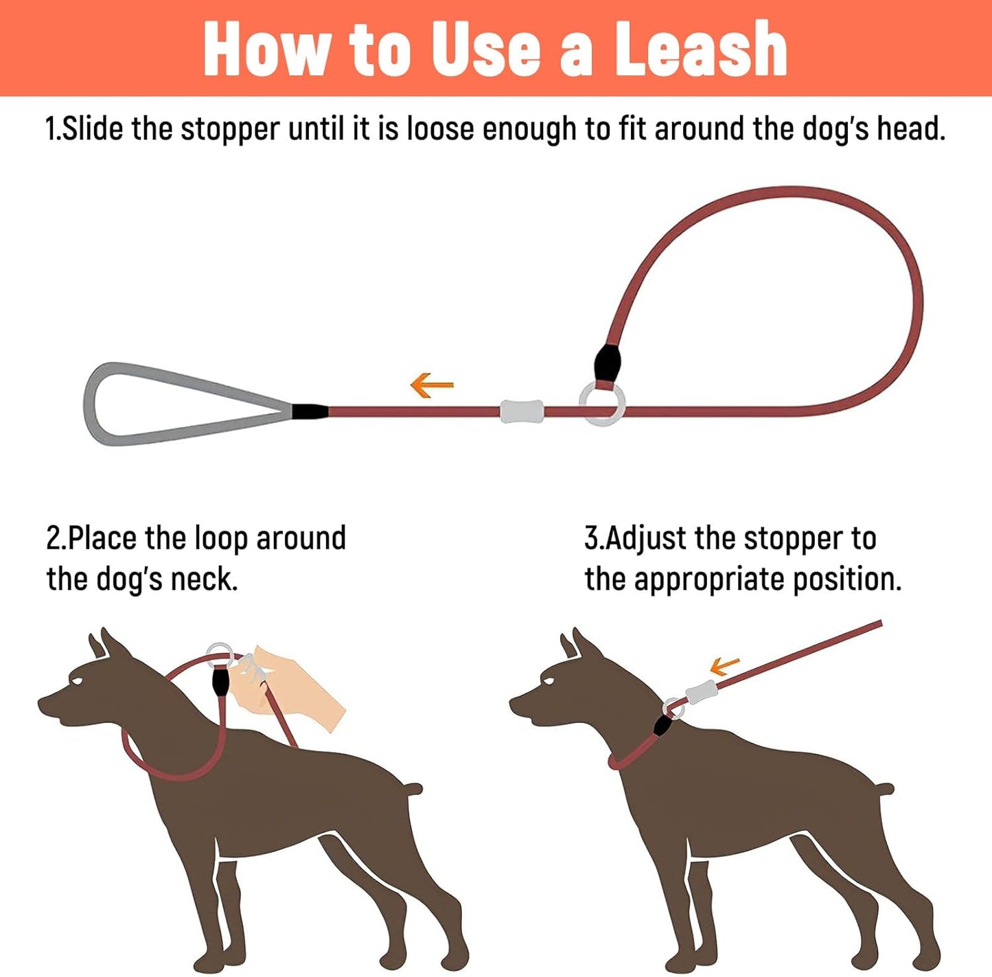 78 Inch Slip Lead Heavy Duty Dog Leash - No Pull Training Leash - Nylon Dog Slip Lead with Adjustable Loop for Small Medium Dogs
