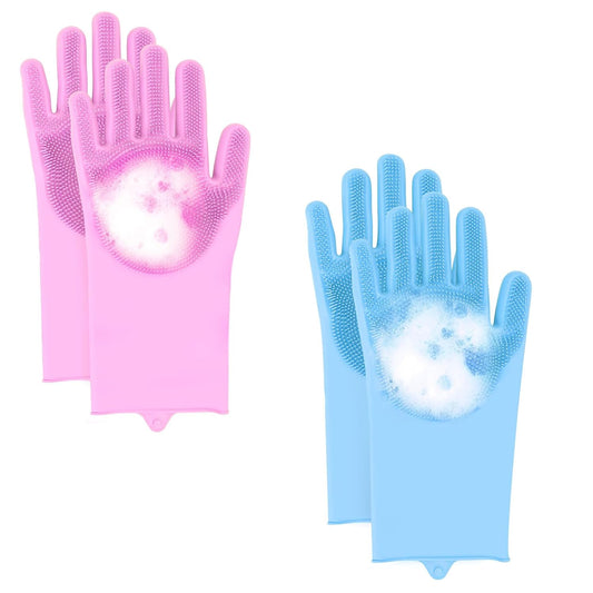 2-Pair Pet Hair Remover Glove for Dogs and Cats Washing, Grooming, & Deshedding – Multipurpose Silicone Dog Bath Gloves, Cat Brush Glove Mitt for Pet Cleaning & Household Use (pink & Blue)