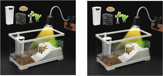 AZV Small Turtle Tank Kit,PC Starter Aquarium and Large Red Eared Slider Aquatic for Baby Tortoise,Fishes and Amphibians,Include Basking Pl
