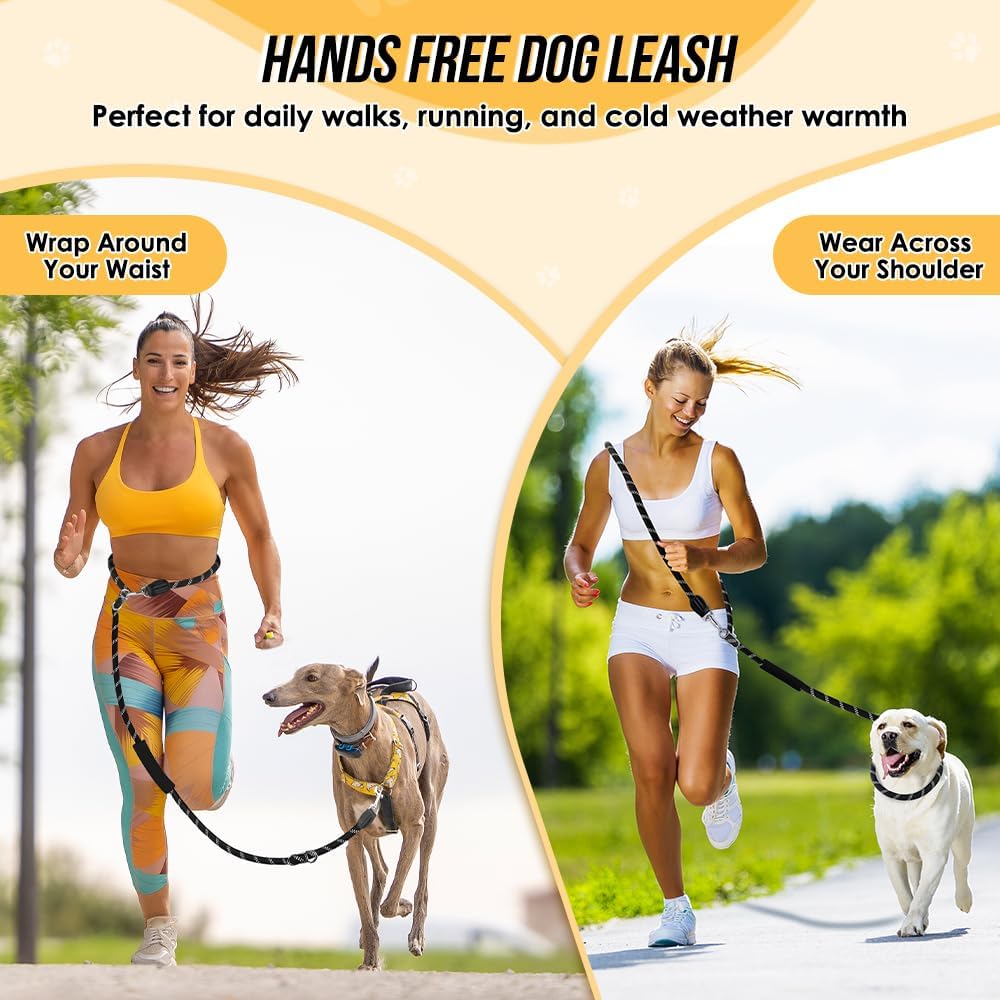 Lukovee Hands Free Dog Leash, 10FT Adjustable Training Lead 1/2 Inch Nylon Heavy Duty Lead No Pull for Large Medium Dogs, Tangle Free Reflective Waist-Leash for Walking Running, Black