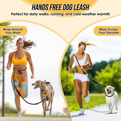 Lukovee Hands Free Dog Leash, 10FT Adjustable Training Lead 1/2 Inch Nylon Heavy Duty Lead No Pull for Large Medium Dogs, Tangle Free Reflective Waist-Leash for Walking Running, Black