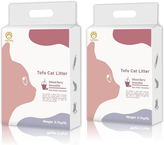 Tofu Cat Litter, Flushable, 100% Natural and Biodegradable, Quick Clumping and Dust Free, Odor Control and Ultra Absorbent，Strong Deodorizer with Maximum Water Solubility (6lb×2bags)