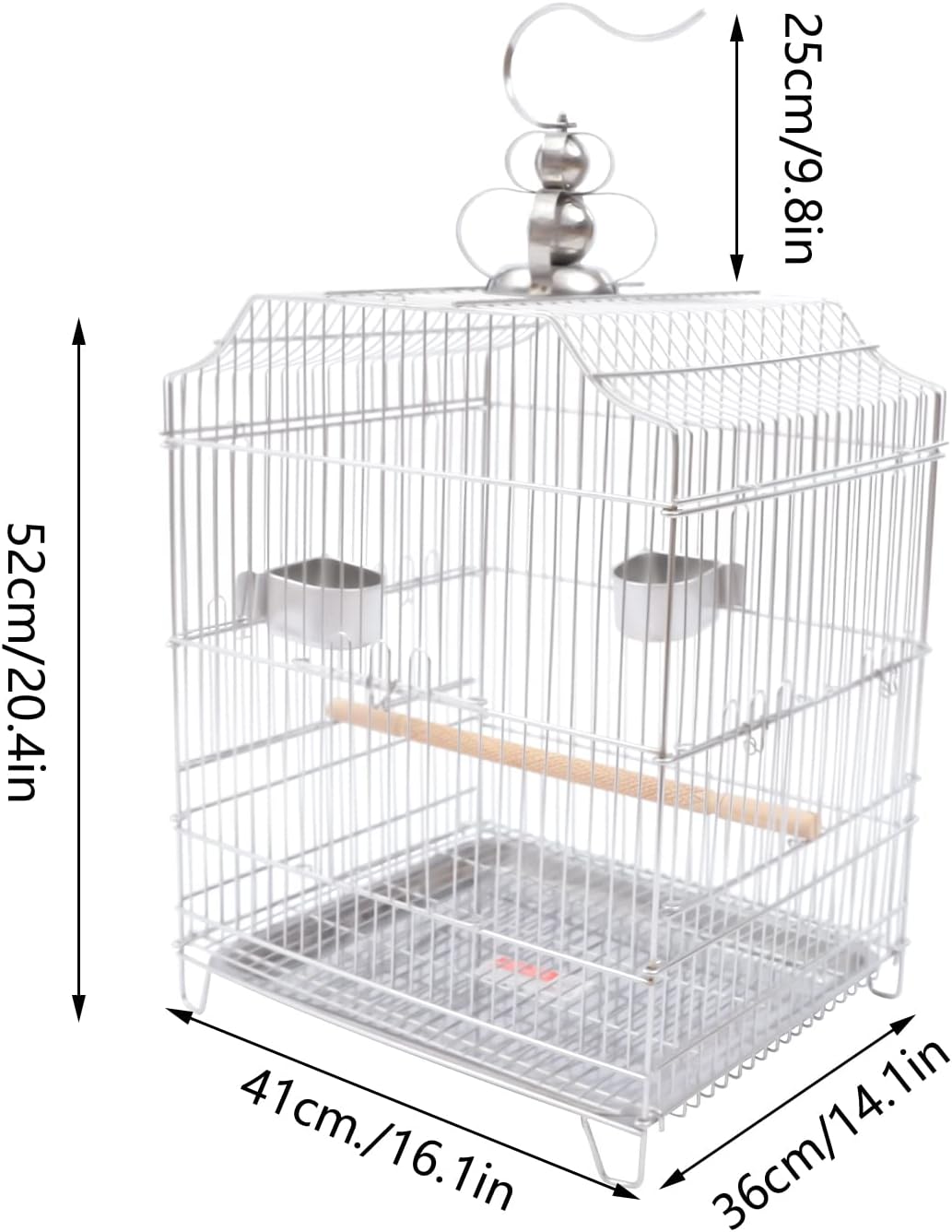 Bird Cage, Open Stand Upright Parrot Parakeet Cage with Rolling Stand, Large Metal Bird Flying Cage for Conure Cockatoo Sparrow Macaw Cockatoo Pet House, 16 x 14 x 20.4 Inch