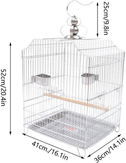 Bird Cage, Open Stand Upright Parrot Parakeet Cage with Rolling Stand, Large Metal Bird Flying Cage for Conure Cockatoo Sparrow Macaw Cockatoo Pet House, 16 x 14 x 20.4 Inch