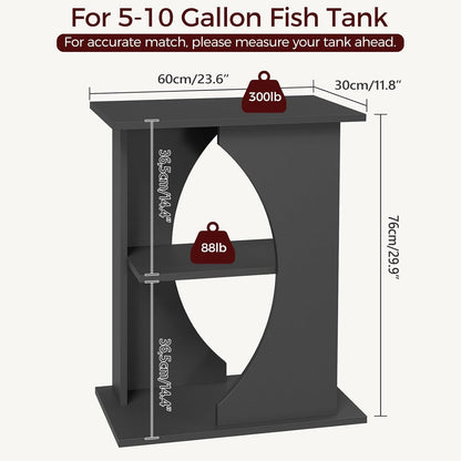10 Gallon Fish Tank Stand, Wooden Aquarium Stand with 3-Tier Storage Shelves, Heavy Duty Turtle Reptile Terrarium Tank Stand for Home Office, 23.6" L x 11.8" W x 29.9" H, Black FTBK7601