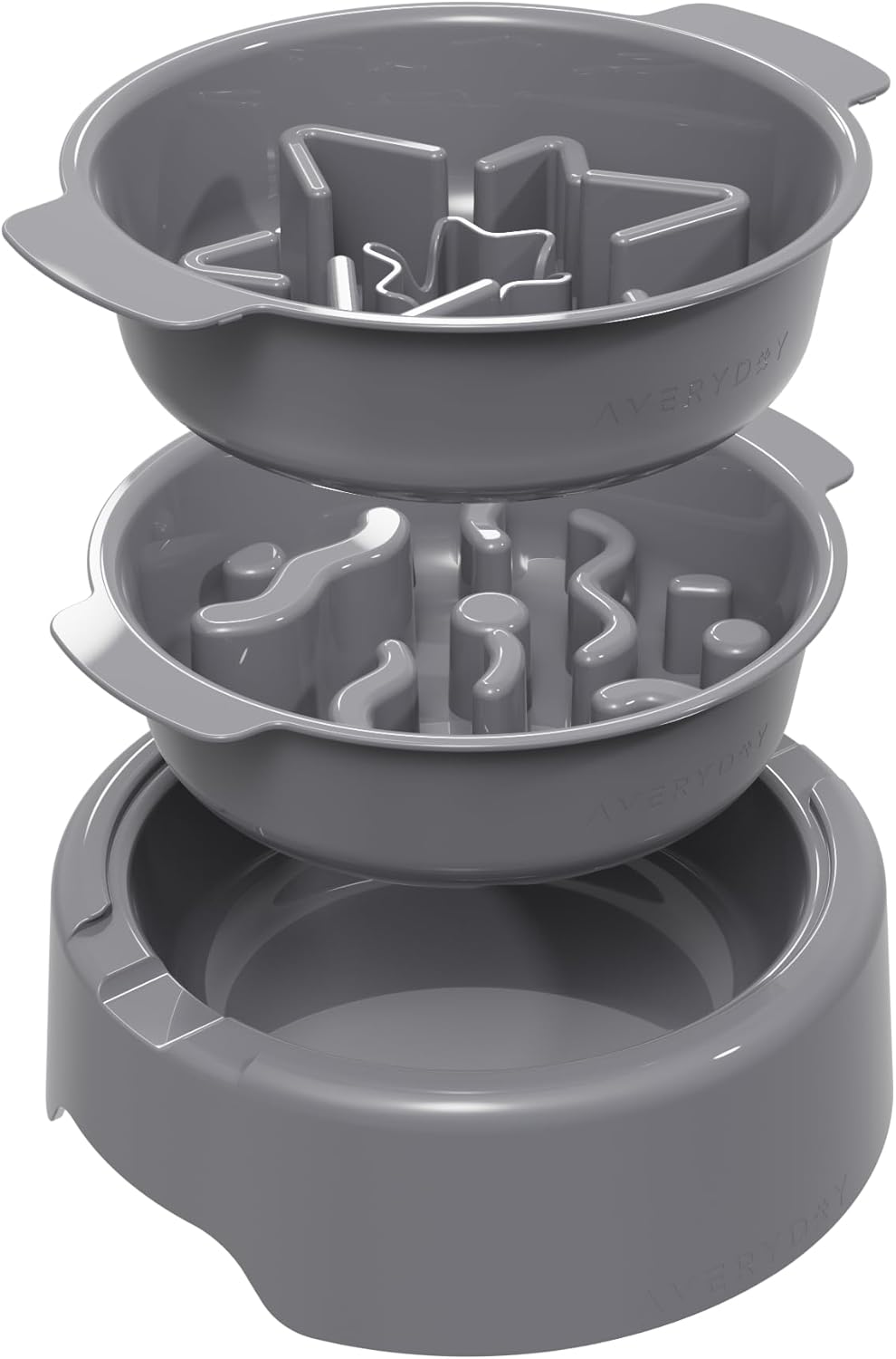 AVERYDAY Large 3-in-1 Slow Feeder Dog Bowls, Two 1.5 Cup Maze Dog Feeder Bowl Inserts, Anti-Slip Spiral Food Dish for Wet, Dry, Raw Food, Slow Down Eating Puzzle Feeding Bowl for Medium Large Dogs