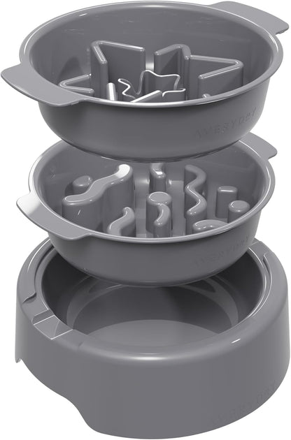 AVERYDAY Large 3-in-1 Slow Feeder Dog Bowls, Two 1.5 Cup Maze Dog Feeder Bowl Inserts, Anti-Slip Spiral Food Dish for Wet, Dry, Raw Food, Slow Down Eating Puzzle Feeding Bowl for Medium Large Dogs