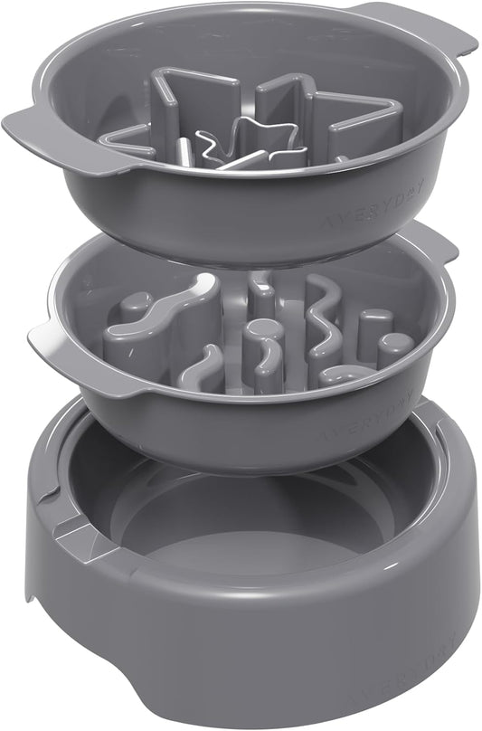 AVERYDAY Large 3-in-1 Slow Feeder Dog Bowls, Two 1.5 Cup Maze Dog Feeder Bowl Inserts, Anti-Slip Spiral Food Dish for Wet, Dry, Raw Food, Slow Down Eating Puzzle Feeding Bowl for Medium Large Dogs