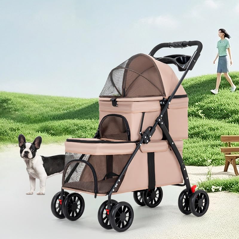 YYW Double Pet Stroller for Small Cats and Dogs, Foldable Kittens Puppies Travel Strolling Cart with 2 Carriages, Cup Holder & Lockable Wheels, Ideal for Multi-Pet Families(Black)