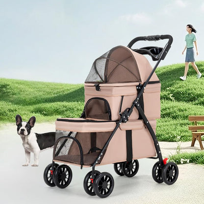 YYW Double Pet Stroller for Small Cats and Dogs, Foldable Kittens Puppies Travel Strolling Cart with 2 Carriages, Cup Holder & Lockable Wheels, Ideal for Multi-Pet Families(Black)