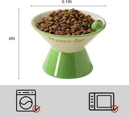 Elevated Cat Bowls Whisker Friendly. Ceramic Raised Whisker Fatigue Cat Bowl for Indoor Cats Protect The Spine and Prevent Vomiting,Meowtini Cat Bowl