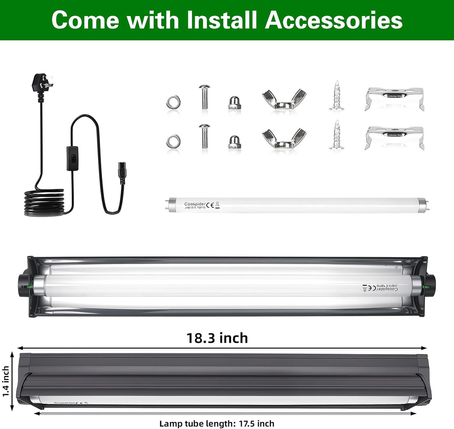 T8 UVB Reptile Light Fixture HO UVB Bulb Lighting Combo Kit with 18 Inch 15 Watt UVB 10.0 Fluorescent Bulb,Reptile Strip Light UVA UVB Desert Lamp Pet Habitat Light for Reptiles Amphibian-T8 15W G13