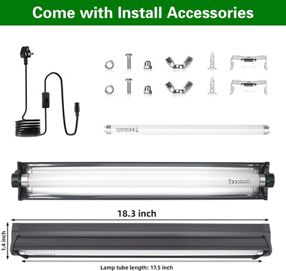 T8 UVB Reptile Light Fixture HO UVB Bulb Lighting Combo Kit with 18 Inch 15 Watt UVB 10.0 Fluorescent Bulb,Reptile Strip Light UVA UVB Desert Lamp Pet Habitat Light for Reptiles Amphibian-T8 15W G13