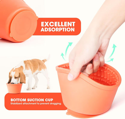 Slow Feeder Dog Bowl,Non-Slip Lick and Freeze Bowl for Dogs,Long Lasting Silicone Licking Mat for All Dog Sizes,Anti-Chocking and Reduce Anxiety(Orange)