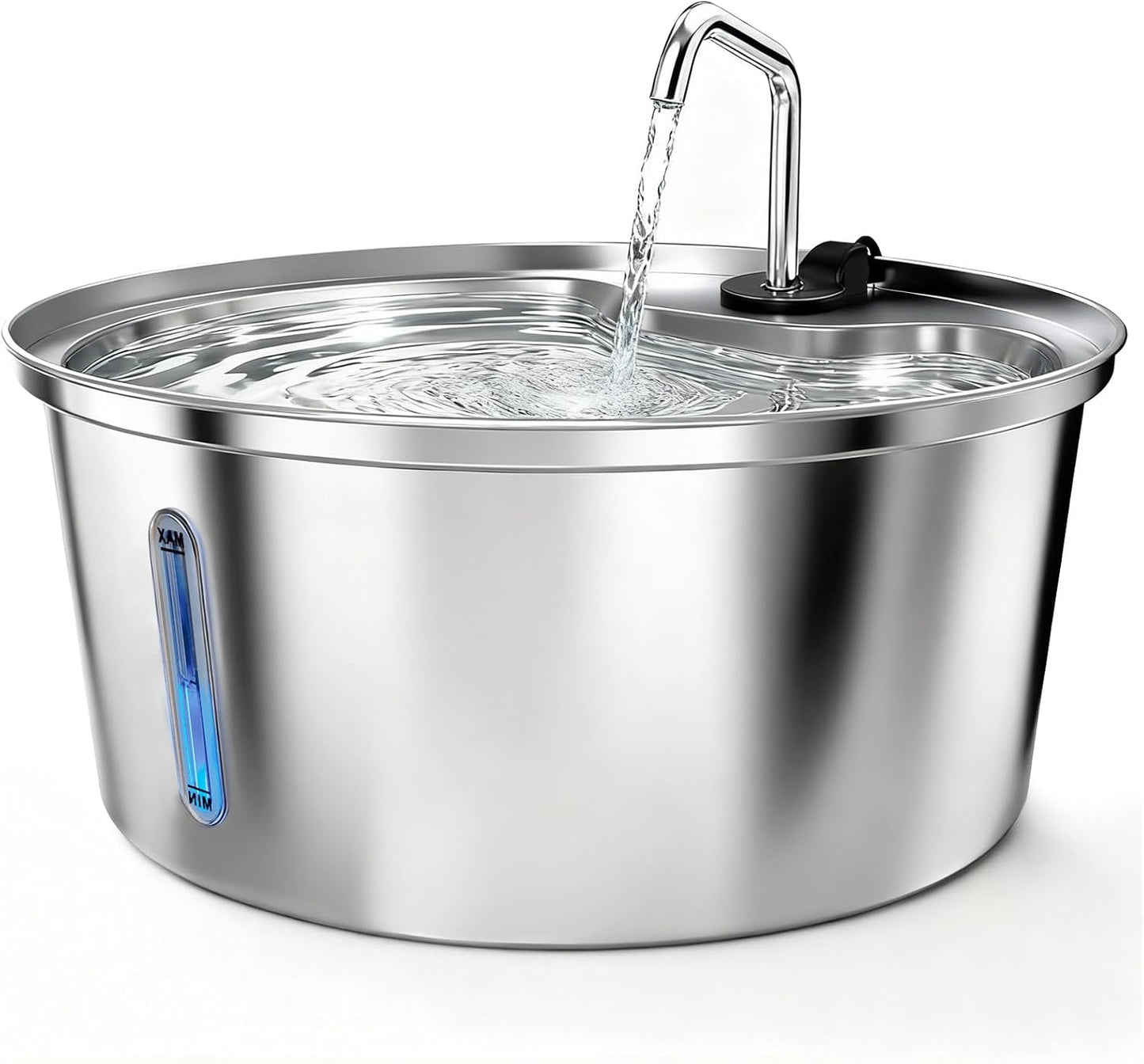 Dog Water Fountain Stainless Steel, 7L/1.8Gal Pet Fountain Water Bowl with Multi-Filtration & Deeper Drinking Aera, Large cat Water Fountain with Water Window & LED, Ultra-Quiet