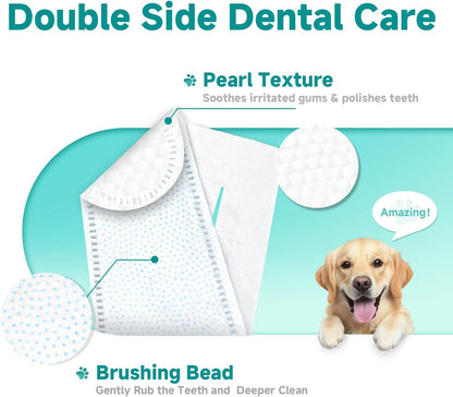 Pet Dental Finger Wipes for Dogs & Cats, Dog Teeth Cleaning Wipes Dog Tooth Brushing Kit by Remove Plaque and Tartar & Freshens Breath Buildup No-Rinse Dog Finger Toothbrush