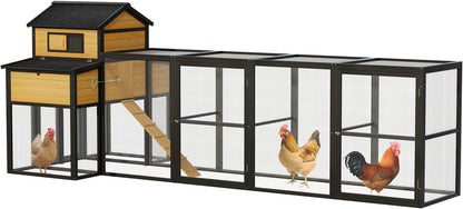 150" Black Large Wooden Chicken Coop Outdoor Hen House with Run and Nesting Boxes Wood Black Extra Large Space Outdoor Ready