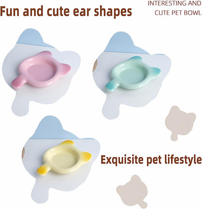 Pink Gradient Ceramic Cat Dish with Handle, 7.68-Inch Length,6.69-Inch Wide and 1.18-Inch Tall Saucer with 7.07-Ounce Capacity Cute Ears Shaped Pet Bowl for Cats and Small Dogs(Pink)