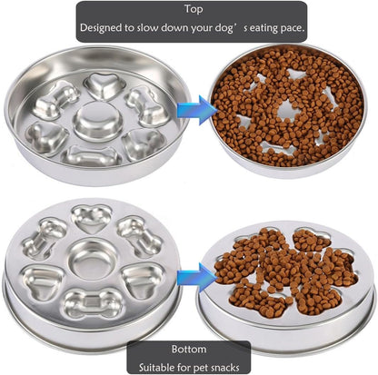 Fermus Metal Dog Slow Feeder Bowl, Stainless Steel Anti-Choke Slow Eating Pet Bowl for Dogs, Fun Interactive Design