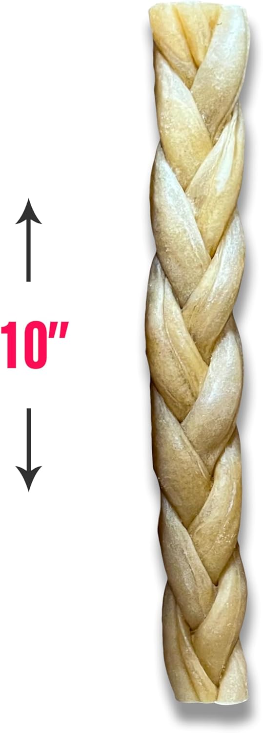 Odor-Free Super Braided Collagen Dog Chews (10-Inch). - Long-Lasting Bully Stick & Rawhide Alternative, Single Ingredient Chew Treat for Aggressive Chewers (Pack of 10)