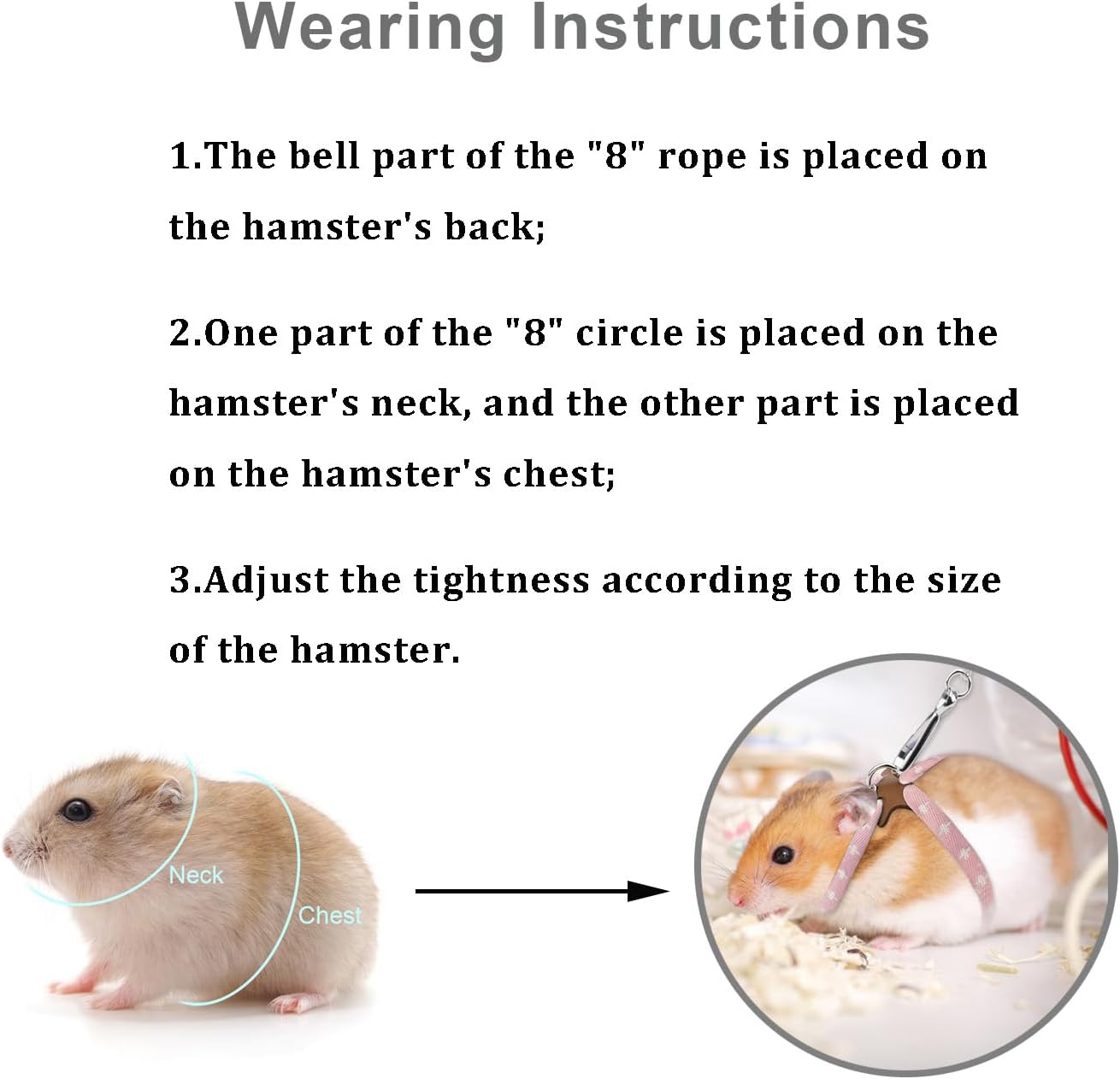 Hypeety Hamster Adjustable Training Lead Leash Nylon for Hamster Rat Squirrel Gerbil Pet Cage Playhouse Leashes Band Finder Collar Bell (Pink)