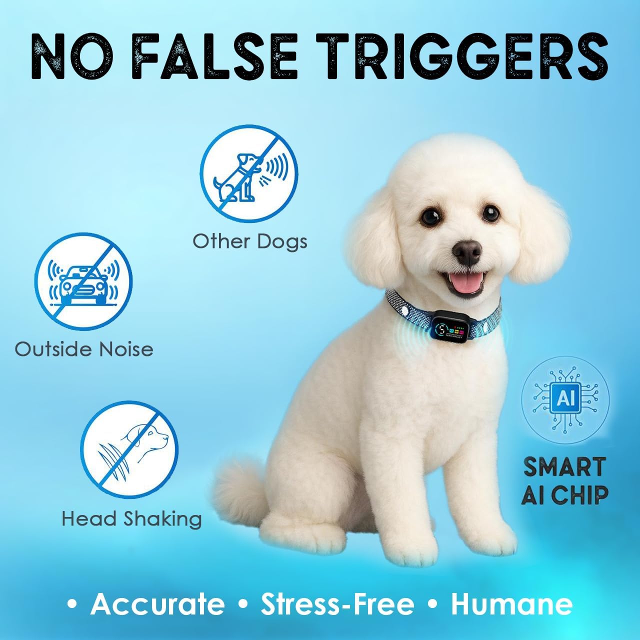 Bark Collar for Small Dogs 5-15 lbs – No Shock Anti Barking Collar with AI Chip – 3 Modes & 5 Sensitivity Levels – Waterproof, Rechargeable, Magnetic Charging – Humane, Effective Training (Black)